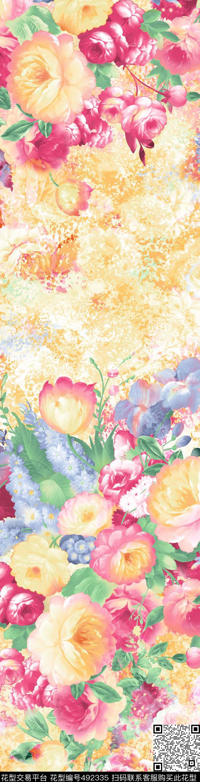 时尚花卉手绘数码印花华亿平台下载（图片编号: 492335） - 瓦栏（Walan）