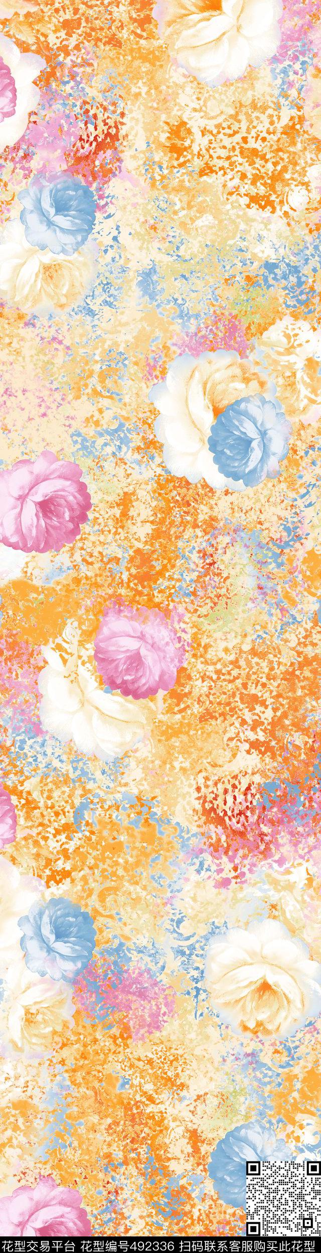 时尚花卉手绘数码印花华亿平台下载（图片编号: 492336） - 瓦栏（Walan）
