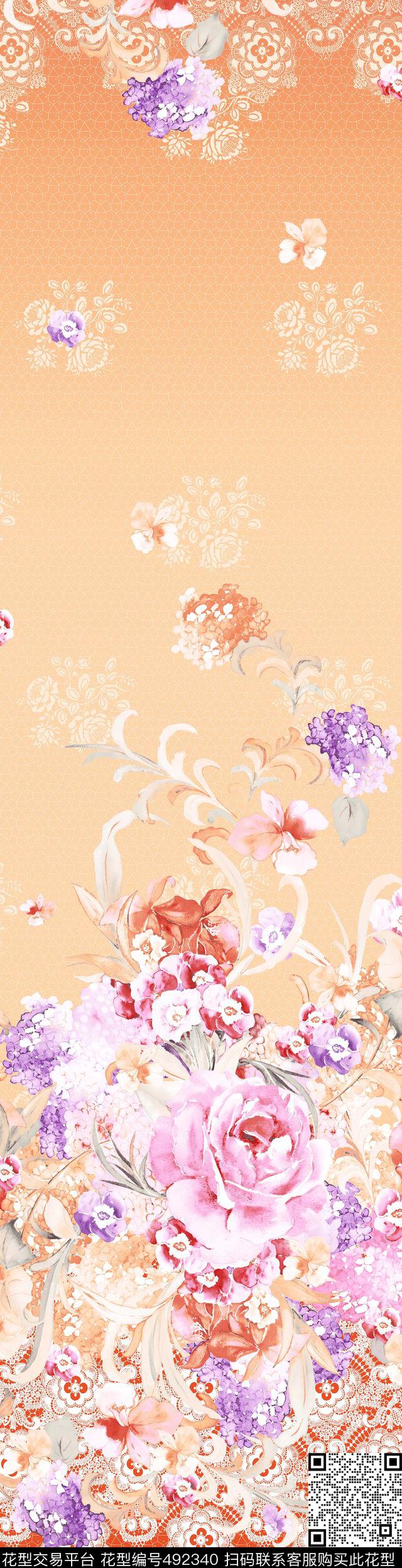 时尚花卉手绘数码印花华亿平台下载（图片编号: 492340） - 瓦栏（Walan）