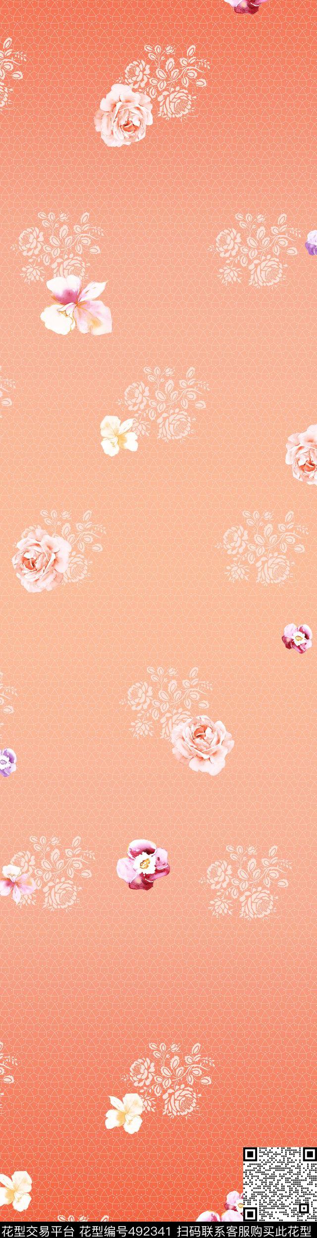 时尚花卉手绘数码印花华亿平台下载（图片编号: 492341） - 瓦栏（Walan）