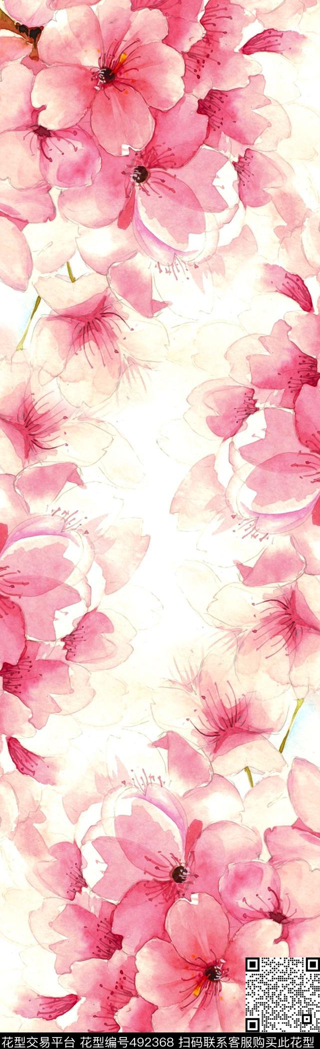 花卉手绘水彩数码印花华亿平台下载（图片编号: 492368） - 瓦栏（Walan）