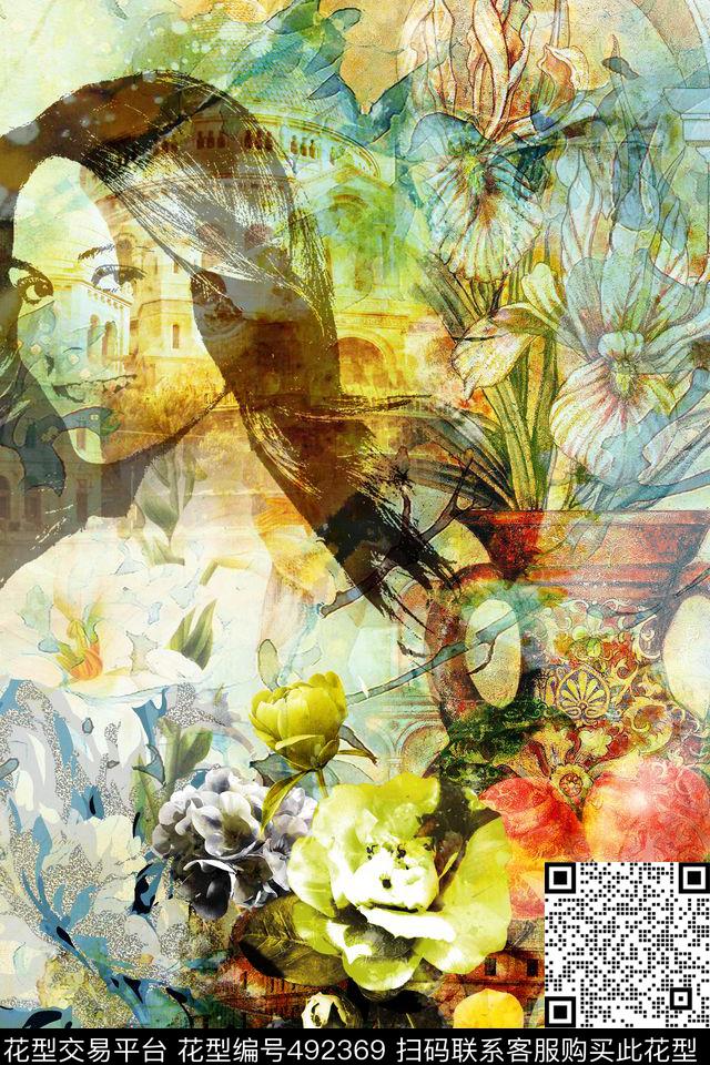 海报建筑人物画女士休闲装欧美复古数码印花华亿平台下载（图片编号: 492369） - 瓦栏（Walan）