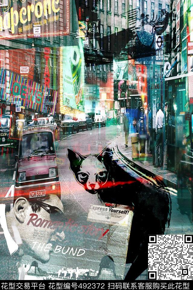 抽象夜景照片男装定位夹克数码印花华亿平台下载（图片编号: 492372） - 瓦栏（Walan）