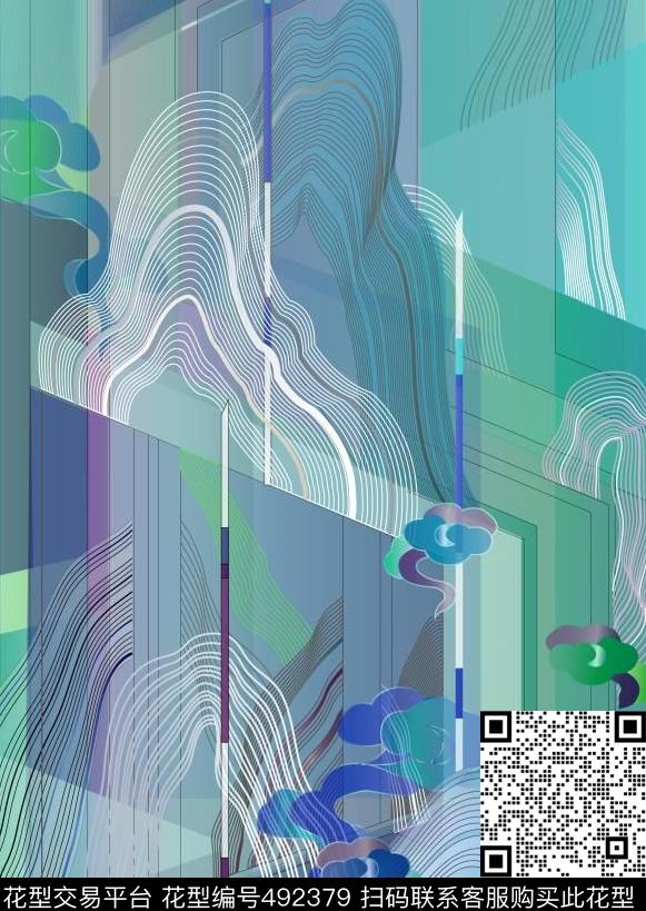 抽象山水空间数码印花华亿平台下载（图片编号: 492379） - 瓦栏（Walan）
