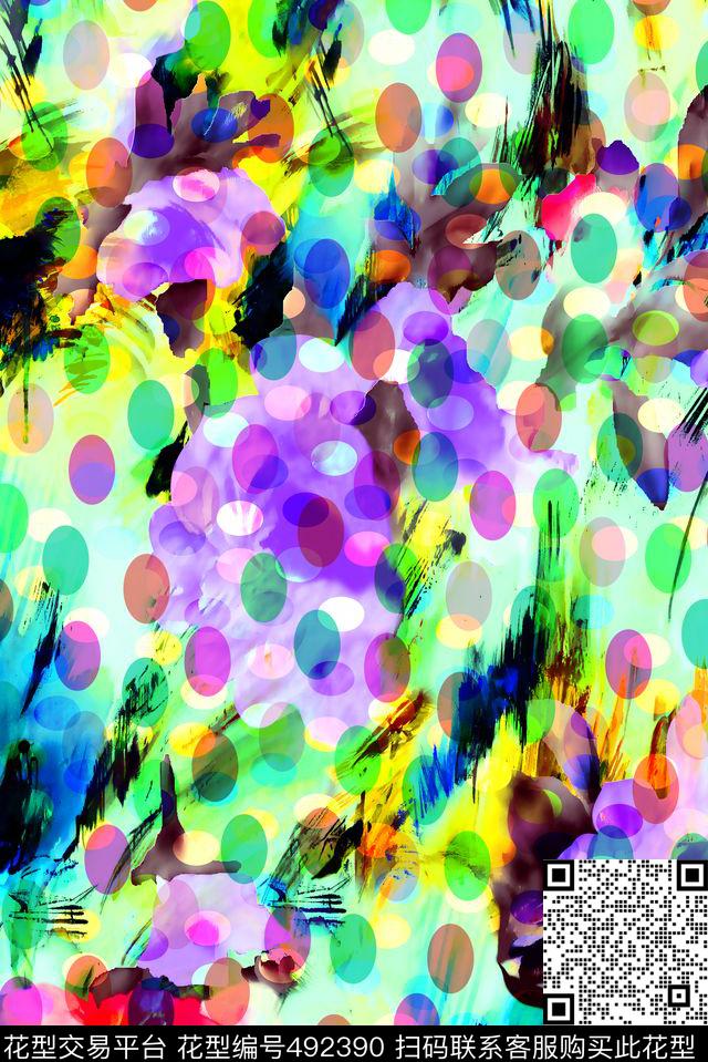 抽象水彩水墨数码印花华亿平台下载（图片编号: 492390） - 瓦栏（Walan）