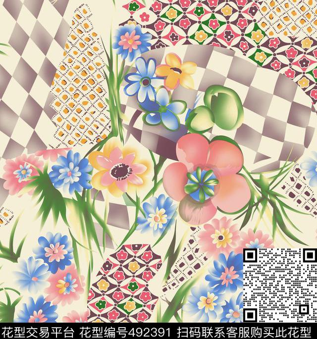 简约中国风花数码印花华亿平台下载（图片编号: 492391） - 瓦栏（Walan）