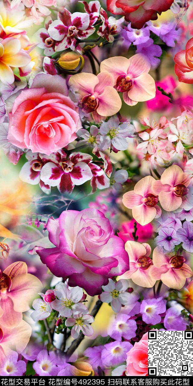 满版百花绚丽抽象底大花连衣裙华亿平台数码印花华亿平台下载（图片编号: 492395） - 瓦栏（Walan）