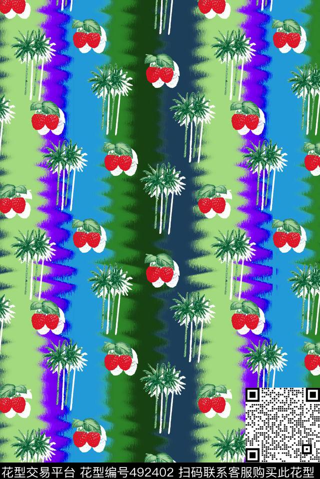 抽象条纹草莓数码印花华亿平台下载（图片编号: 492402） - 瓦栏（Walan）