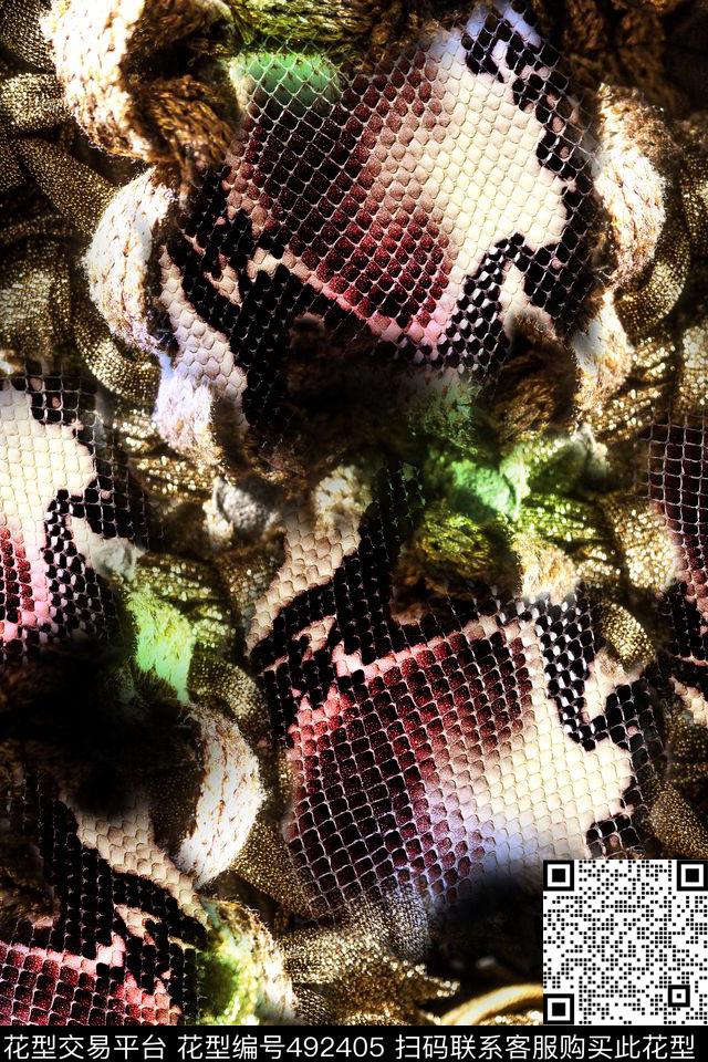 抽象炫彩麻绳数码印花华亿平台下载（图片编号: 492405） - 瓦栏（Walan）