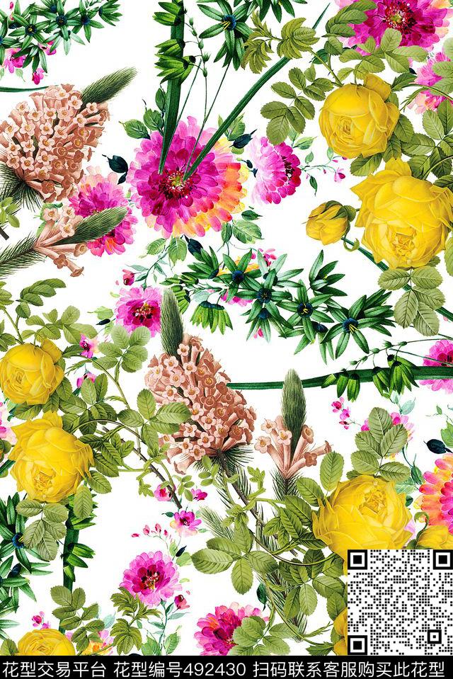 时尚花卉四方连续数码印花华亿平台下载（图片编号: 492430） - 瓦栏（Walan）