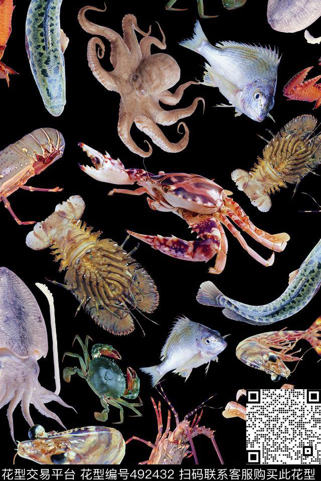 动物鱼螃蟹数码印花华亿平台下载（图片编号: 492432） - 瓦栏（Walan）