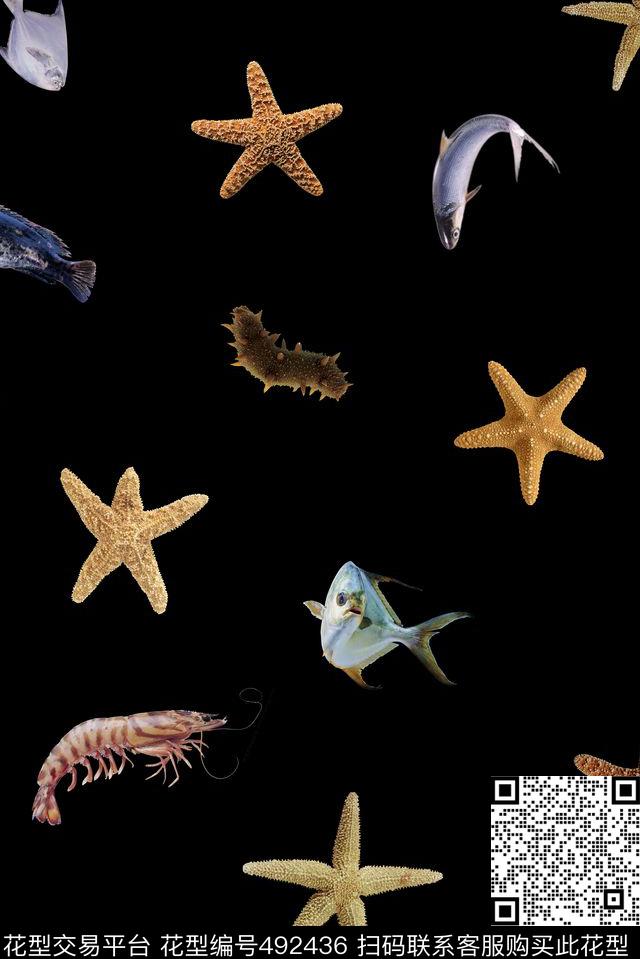 动物海星龙虾数码印花华亿平台下载（图片编号: 492436） - 瓦栏（Walan）