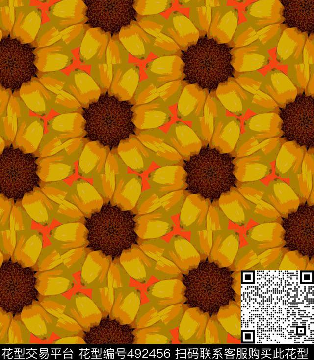 六边形菊花手绘丝巾数码印花华亿平台下载（图片编号: 492456） - 瓦栏（Walan）