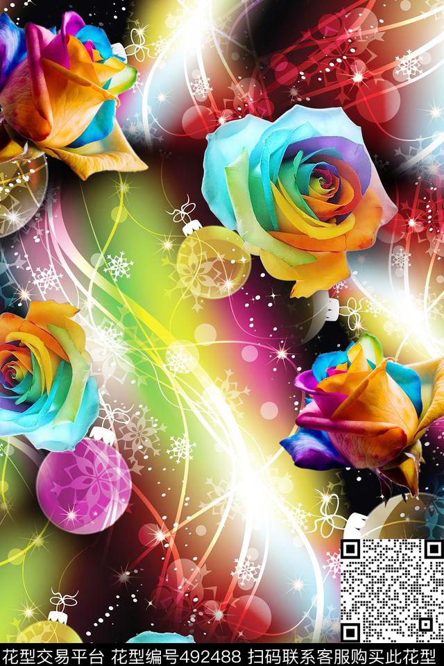 彩虹花朵花卉数码印花华亿平台下载（图片编号: 492488） - 瓦栏（Walan）