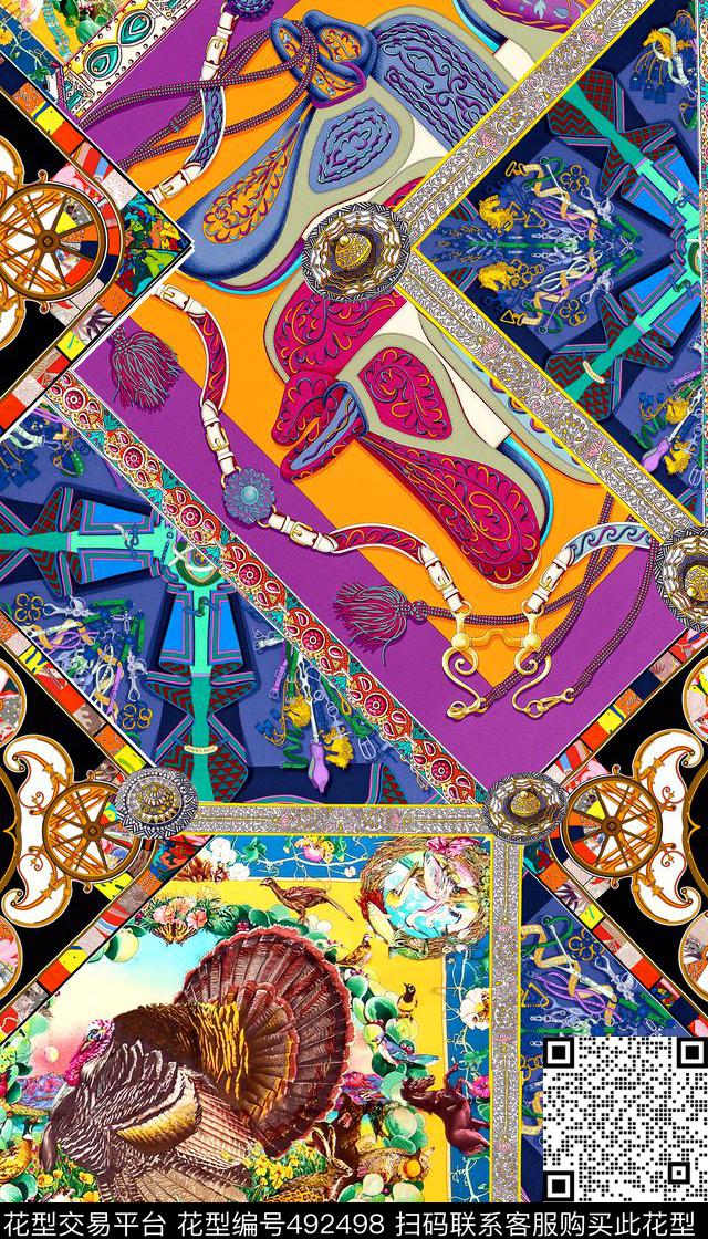 时尚欧式花纹拼接数码印花华亿平台下载（图片编号: 492498） - 瓦栏（Walan）