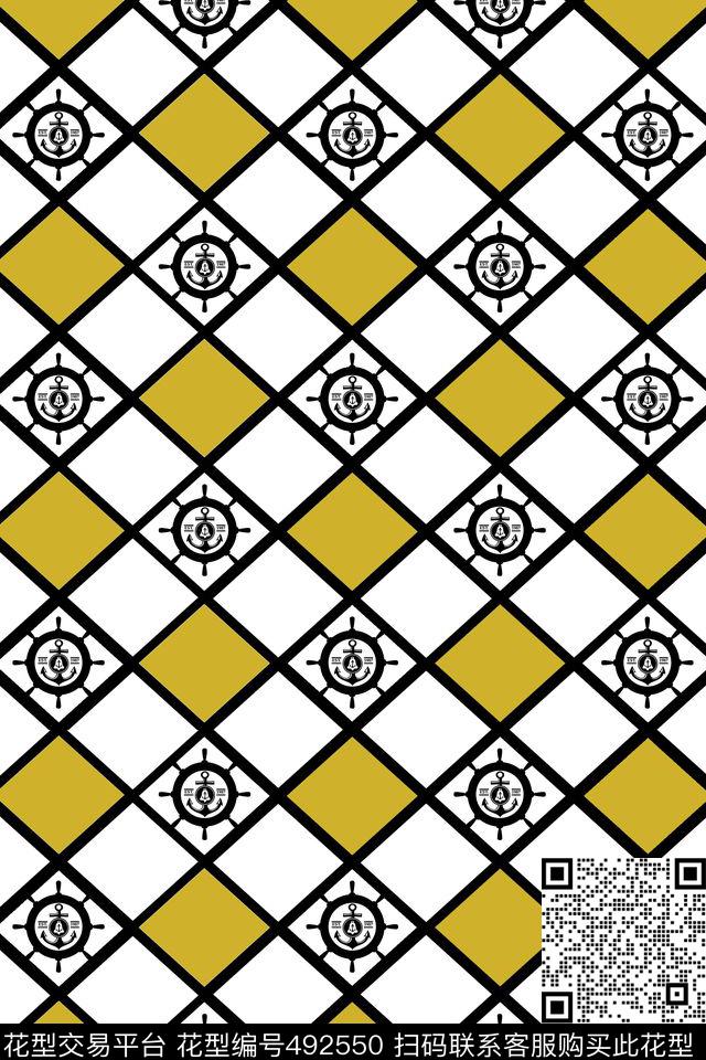 船舵方格纹航海元素传统印花华亿平台下载（图片编号: 492550） - 瓦栏（Walan）