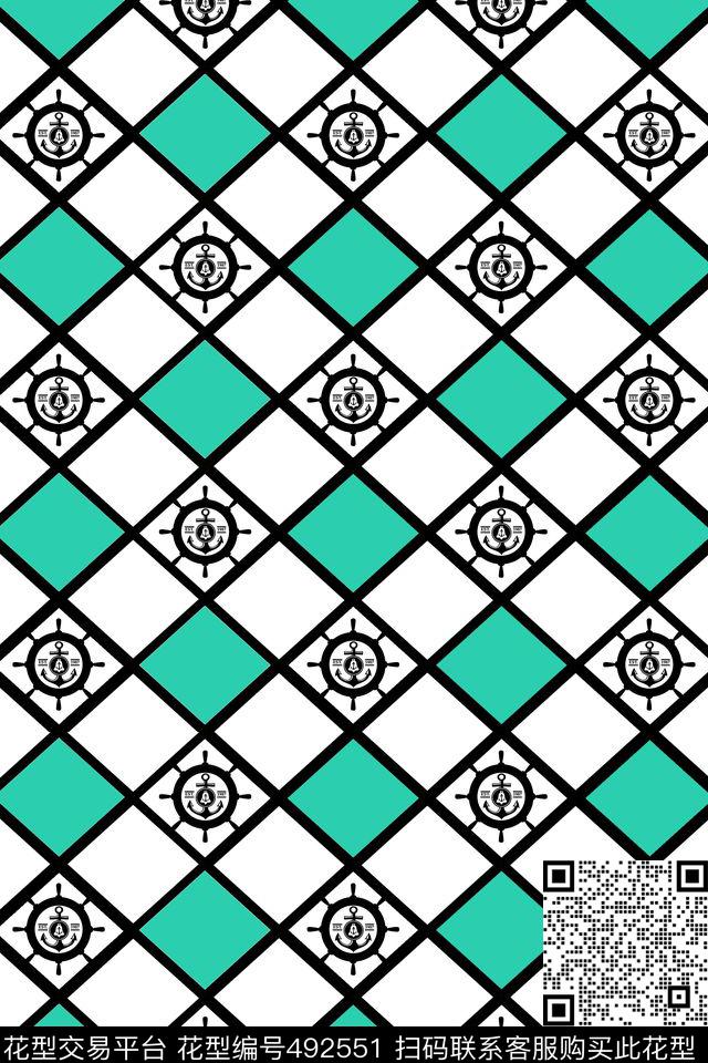 流行时尚方格纹航海元素传统印花华亿平台下载（图片编号: 492551） - 瓦栏（Walan）