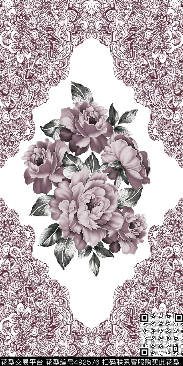 定位花数码印花欧美流行时尚潮流数码印花华亿平台下载（图片编号: 492576） - 瓦栏（Walan）