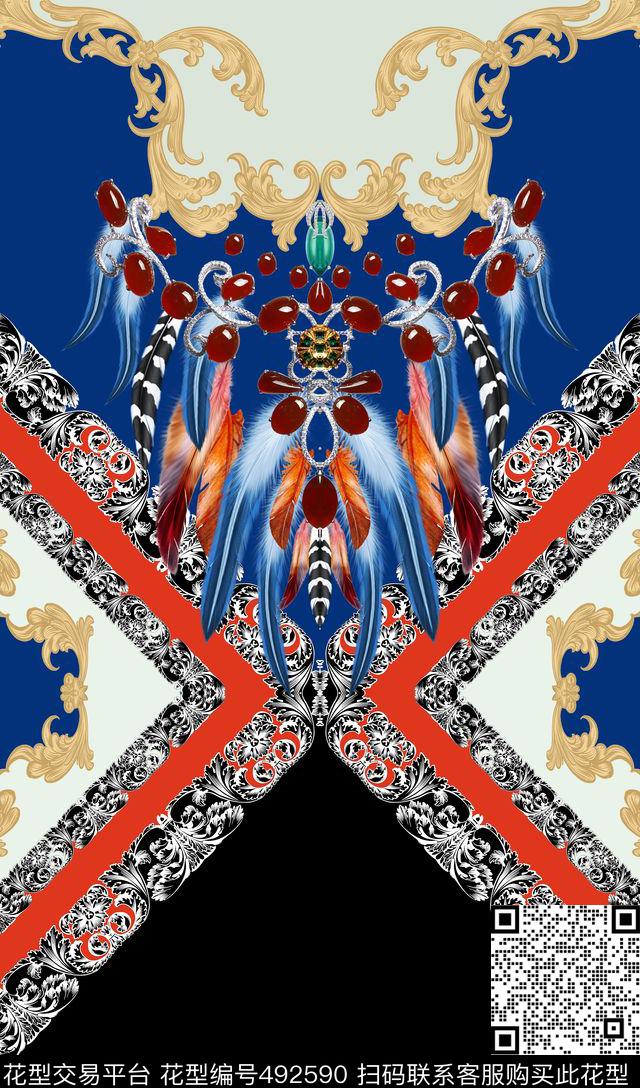 定位民族风羽毛数码印花华亿平台下载（图片编号: 492590） - 瓦栏（Walan）