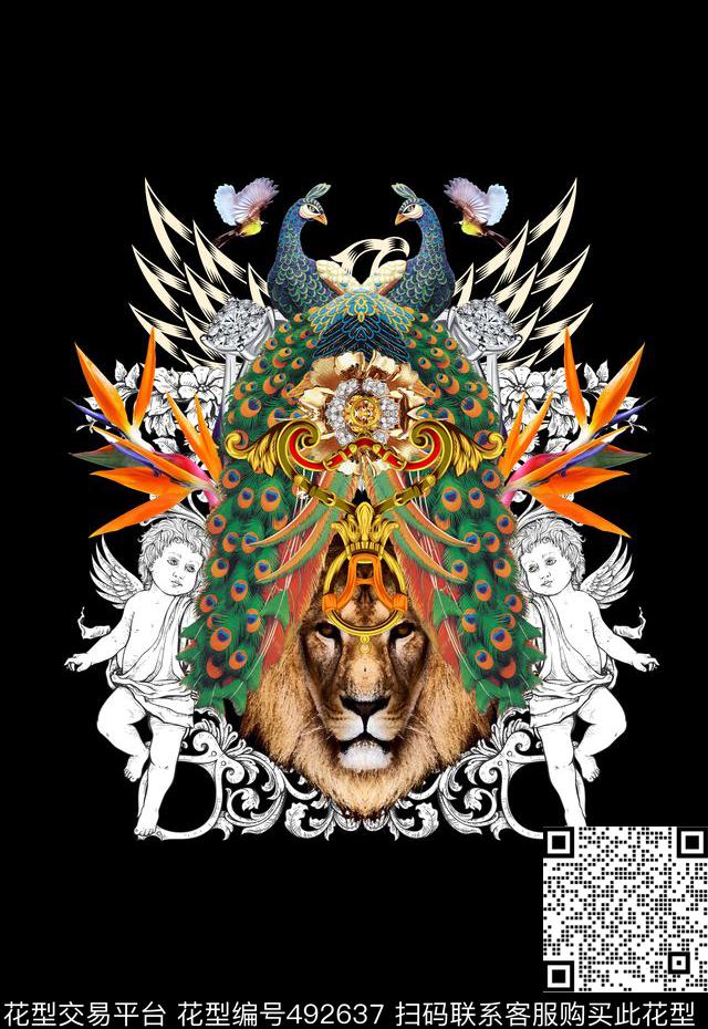 潮流时尚T恤卫衣夹克孔雀狮子定位数码印花华亿平台下载（图片编号: 492637） - 瓦栏（Walan）