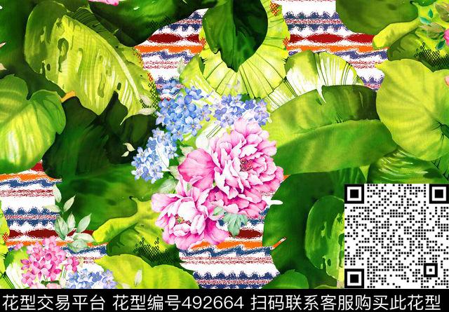 面料花卉条纹数码印花华亿平台下载（图片编号: 492664） - 瓦栏（Walan）