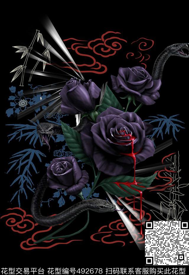 T恤卫衣夹克潮流时尚男装玫瑰花数码印花华亿平台下载（图片编号: 492678） - 瓦栏（Walan）