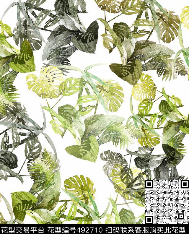 热带丛林手绘华亿平台热带植物手绘风格数码印花华亿平台下载（图片编号: 492710） - 瓦栏（Walan）