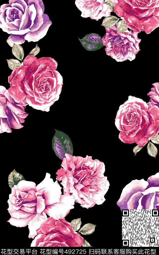 数码印花花卉玫瑰花花卉数码印花华亿平台下载（图片编号: 492725） - 瓦栏（Walan）