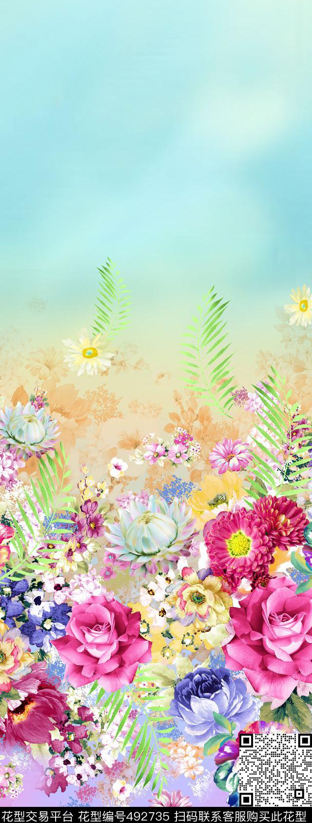 定位花卉清新数码印花华亿平台下载（图片编号: 492735） - 瓦栏（Walan）