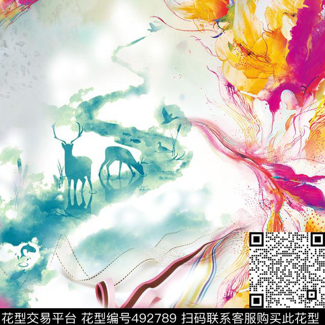 抽象花鹿肌理数码印花华亿平台下载（图片编号: 492789） - 瓦栏（Walan）