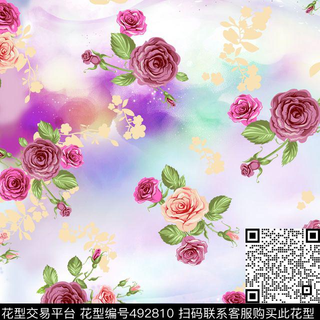 花卉流行时尚玫瑰数码印花华亿平台下载（图片编号: 492810） - 瓦栏（Walan）