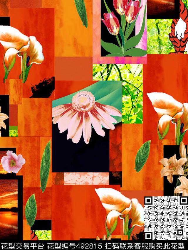 花卉肌理色块数码印花华亿平台下载（图片编号: 492815） - 瓦栏（Walan）