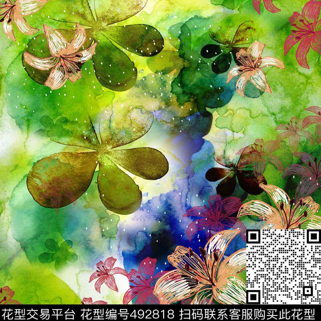花卉肌理几何数码印花华亿平台下载（图片编号: 492818） - 瓦栏（Walan）