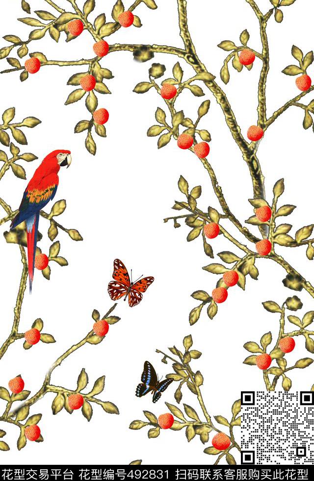蝴蝶鸟时尚流行数码印花华亿平台下载（图片编号: 492831） - 瓦栏（Walan）
