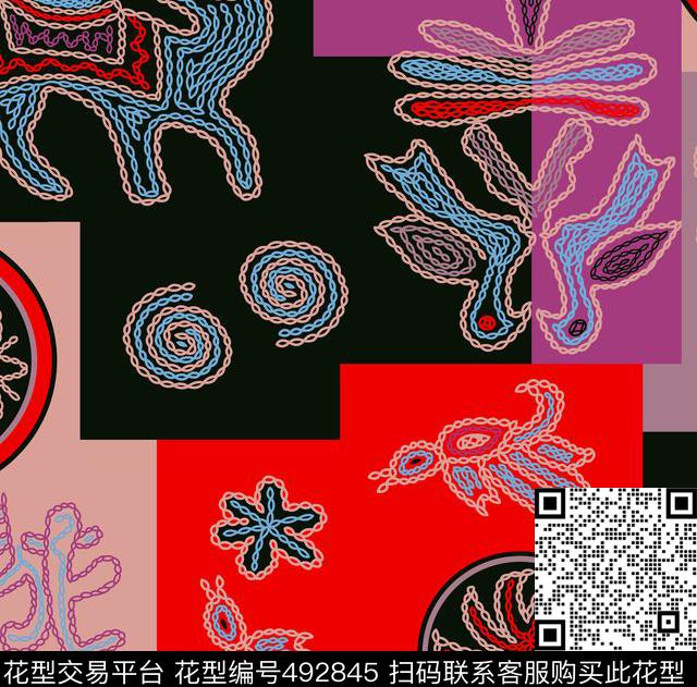 抽象简约中国风数码印花华亿平台下载（图片编号: 492845） - 瓦栏（Walan）