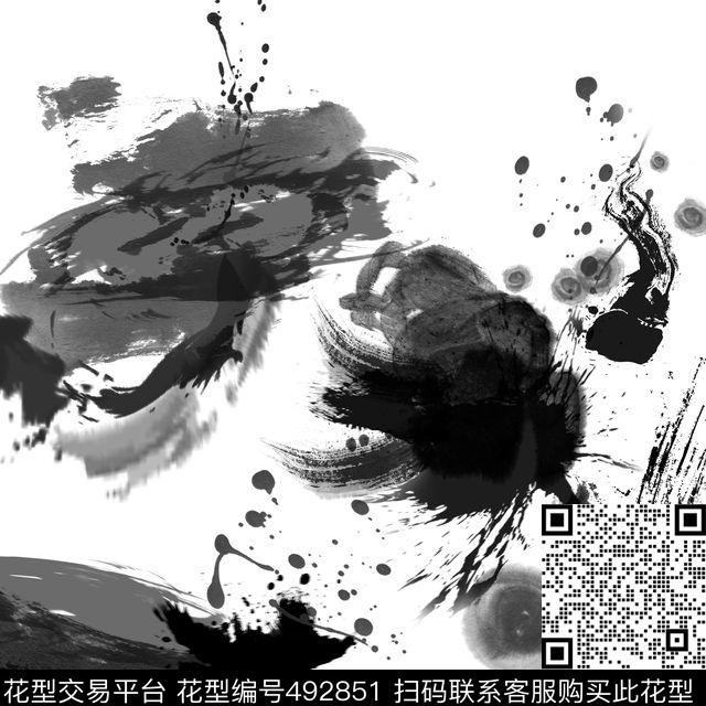 流行时尚泼墨水墨数码印花华亿平台下载（图片编号: 492851） - 瓦栏（Walan）