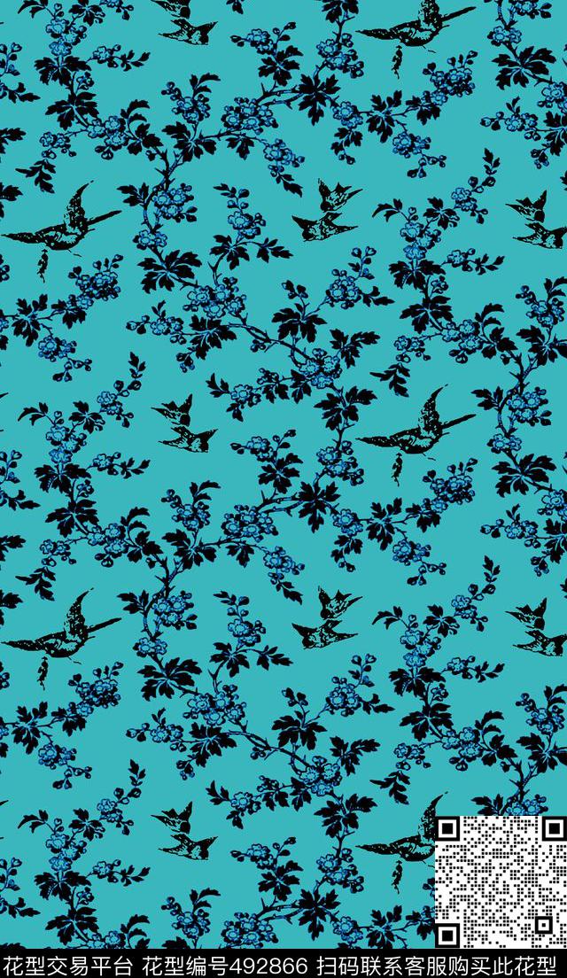 水墨手绘树叶传统印花华亿平台下载（图片编号: 492866） - 瓦栏（Walan）