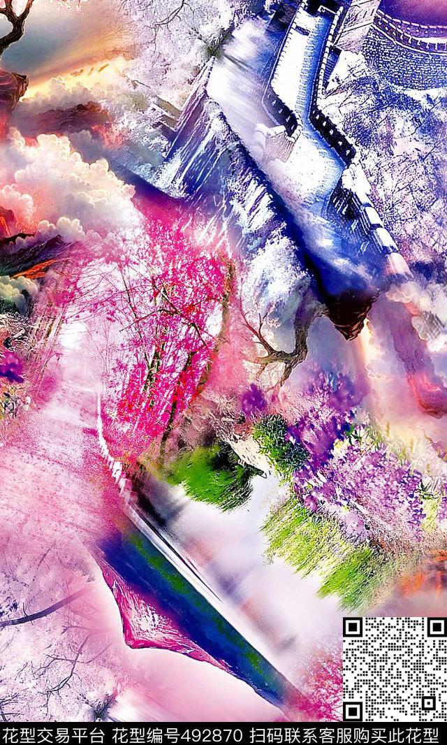 流行时尚风景精美数码印花华亿平台下载（图片编号: 492870） - 瓦栏（Walan）