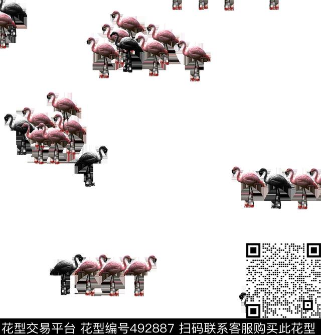动物火烈鸟几何时尚数码印花华亿平台下载（图片编号: 492887） - 瓦栏（Walan）