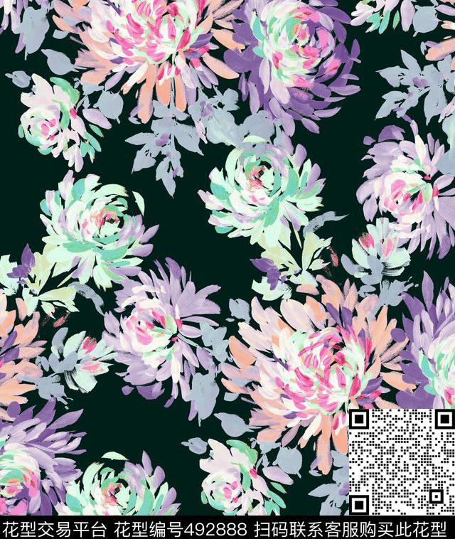 简约中国风花数码印花华亿平台下载（图片编号: 492888） - 瓦栏（Walan）