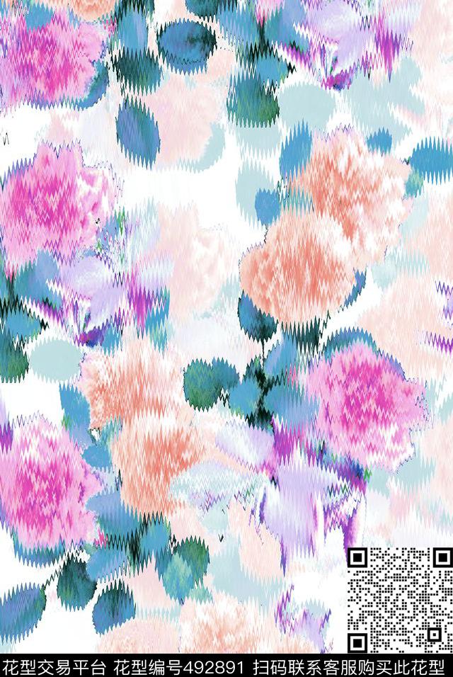 简约中国风花数码印花华亿平台下载（图片编号: 492891） - 瓦栏（Walan）