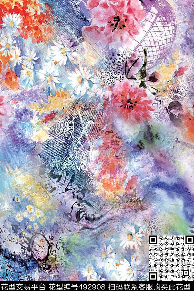 抽象牛仔小碎花数码印花华亿平台下载（图片编号: 492908） - 瓦栏（Walan）