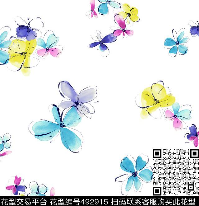 手绘涂鸦花朵传统印花华亿平台下载（图片编号: 492915） - 瓦栏（Walan）