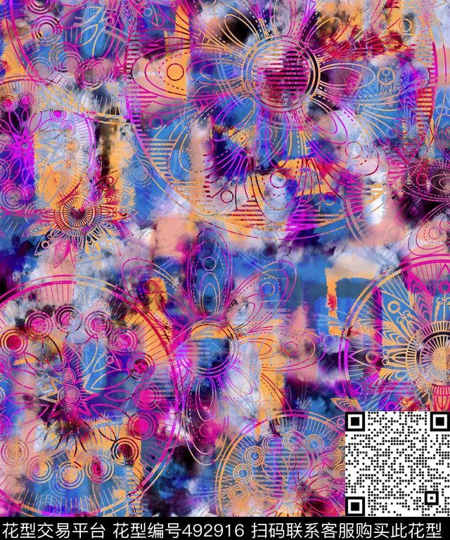 前卫几何梦幻数码印花华亿平台下载（图片编号: 492916） - 瓦栏（Walan）