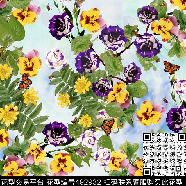 花卉风格花草树木数码印花华亿平台下载（图片编号: 492932） - 瓦栏（Walan）