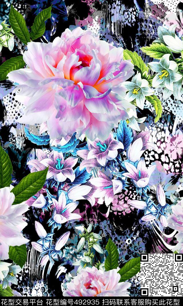 流行时尚手绘花卉梦幻底纹欧美数码印花华亿平台下载（图片编号: 492935） - 瓦栏（Walan）