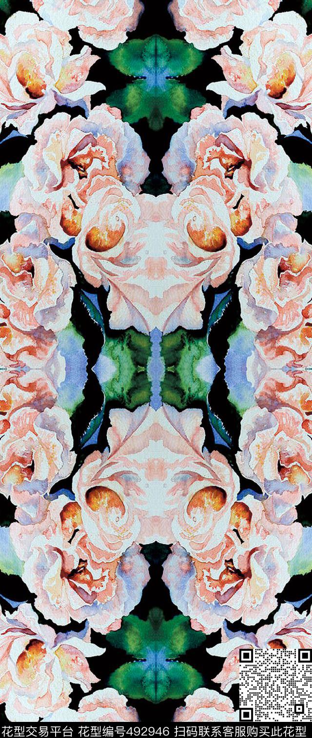 原创花卉优雅数码印花华亿平台下载（图片编号: 492946） - 瓦栏（Walan）