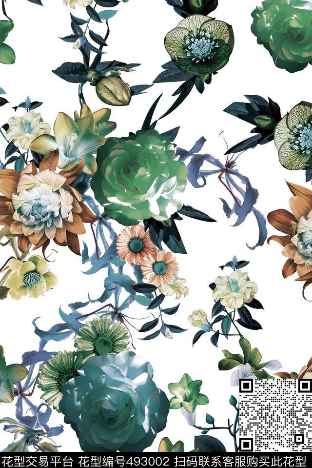 清新枝条花卉数码印花华亿平台下载（图片编号: 493002） - 瓦栏（Walan）