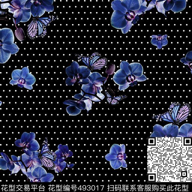 波点蝴蝶蝴蝶兰数码印花华亿平台下载（图片编号: 493017） - 瓦栏（Walan）