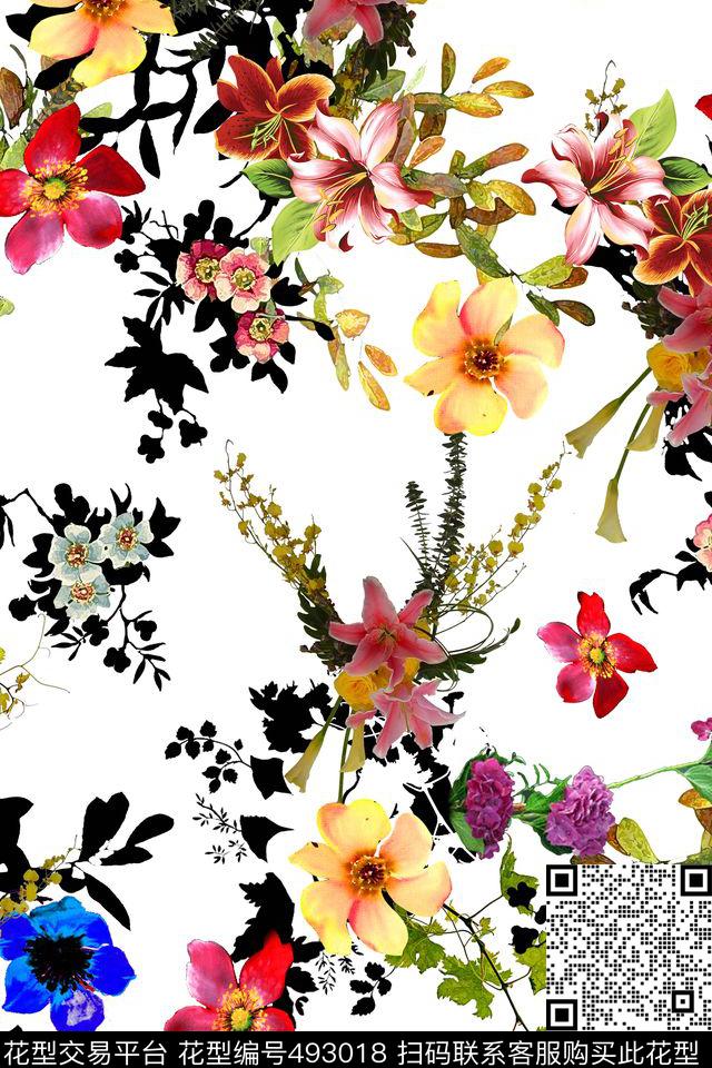 清新花卉枝条数码印花华亿平台下载（图片编号: 493018） - 瓦栏（Walan）